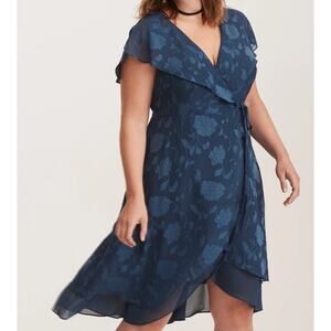 Torrid Teal Florar Print Textured Chiffon Wrap Midi Dress Size 2X Med Large